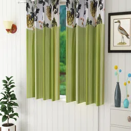Homefab India Green & White Set of 2 Floral Window Curtain-image-58