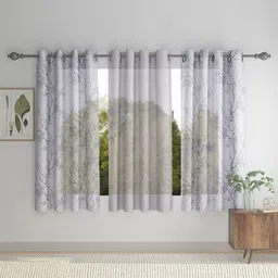 HOSTA HOMES Grey & Off White Set of 3 Floral Window Curtain-18