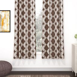 Bedspun Raga Brown & White 2 Pieces Ethnic Motifs Window Curtains-image-26