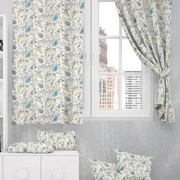 EasyGoods Anokhi Blue & White Set of 2 Floral Black Out Window Curtain-18