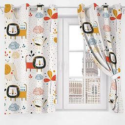 URBAN SPACE White & Yellow Quirky Black Out Window Curtain-61