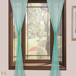 Homefab India Turquoise Blue 2 Pieces Striped Sheer Window Curtains-44