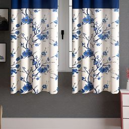 Lunar Days Blue & White 2 Pcs Floral Room Darkening Window Curtain-54