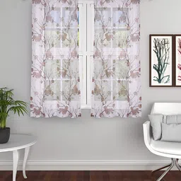 THE CONVERSION Coffee Brown 2 Pieces Floral Sheer Tissue Window Curtains-image-24