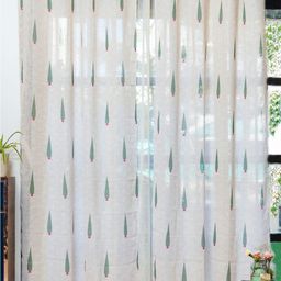 URBAN SPACE White & Green Set of 2 Ethnic Motifs Sheer Window Curtain-8