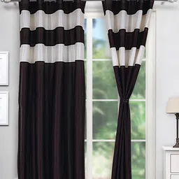 Kuber Industries Brown & White 2Pcs Self Design Sheer Window Curtain-62