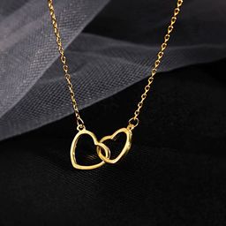 Yellow Chime Rose Gold-Plated Dual Heart Charm Pendant With Chain-22