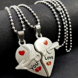 Saizen Set Of 2 Silver-Plated Dual Heart Love locket Pendant With Chain-12