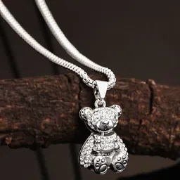 The Roadster Lifestyle Co. Silver-Plated American Diamond-Studded Animal Pendant & Chain-32