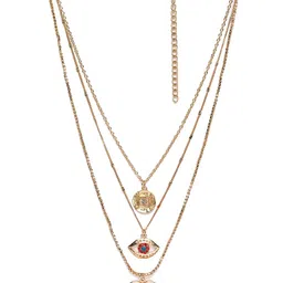 Bohey by KARATCART Gold-Plated Eye & Love Multicharm Layered Chain image 2