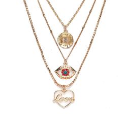 Bohey by KARATCART Gold-Plated Eye & Love Multicharm Layered Chain image 3