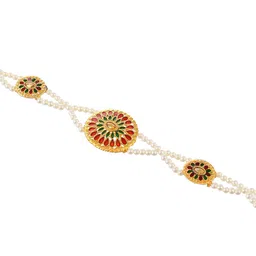 Silvermerc Designs Gold-Plated Red & Green Stone-Studded & Pearl-Beaded Temple Headchain image 3