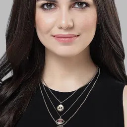 Bohey by KARATCART Gold-Plated Eye & Love Multicharm Layered Chain image 4