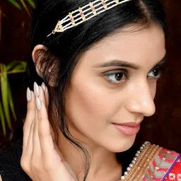 Silvermerc Designs Gold-Plated White & Pink Stone-Studded & Beaded Head Chain-10