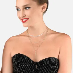 AMI Gold-Toned Gold-Plated Safety Pin Embellished Layered Chain With Earrings-image-55
