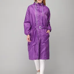 THE CLOWNFISH Women Purple Solid Waterproof Seam Sealed Long Rain Jacket-image-2