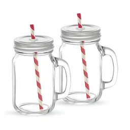 Treo Transparent 2Pieces Airtight Mugs With Lid & Straw 470ml Each-image-46