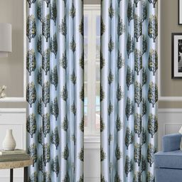 Aura Blue & Grey Set of 2 Floral Room Darkening Door Curtain-picture-18