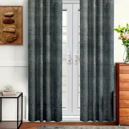 Cortina Set Of 2 Grey Abstract Printed Room Darkening Velvet Door Curtains-1