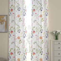 ROSARA HOME White & Red Floral Print Set of 2 Door Curtains-1