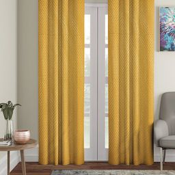 Cortina Yellow Set of 2 Polka dots Embossed Plain Polyester Door Curtains-13