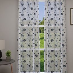 GM Set Of 2 White & Blue Floral Sheer Door Curtains-17