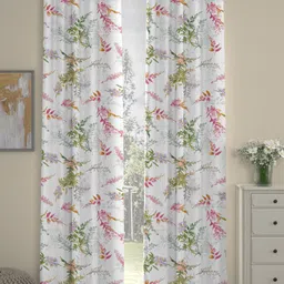 ROSARA HOME Set of 2 Off White & Pink Floral Door Curtain-picture-18
