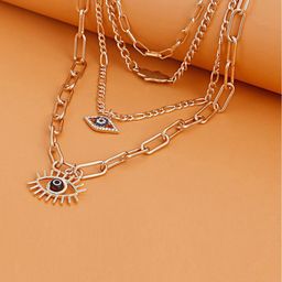 Jewels Galaxy Gold-Toned & Blue Gold-Plated Evil Eye and Buddha Hand Layered Necklace-image-73