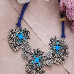 UNIVERSITY TRENDZ Silver-Plated Oxidised Necklace-image-15