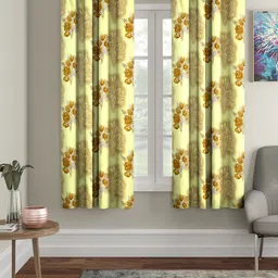 Cortina Yellow & Brown Set of 2 Printed Window Curtains-24