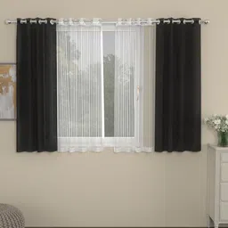 ROSARA HOME Dove Striped Grey 2 Pieces Window Curtains & 2 Pieces Striped Sheers-4