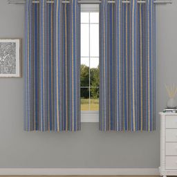 Raymond Home Blue & Beige 2 Pcs Striped Woven Design Window Curtains-image-8