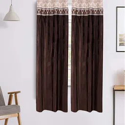 MFD HOME FURNISHING Brown & Cream-Coloured Set of 2 Window Curtains-12