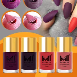 MI FASHION Set of 4 Velvet Matte Nail Polish 9.9 ml Each - Shade 29, 30, 31, 41-6