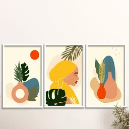 SAF Yellow & Blue 3 Pieces Printed Framed Wall Art-23