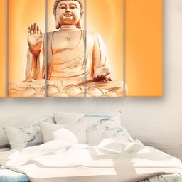 Casperme 5 Pieces Beige & Orange Wooden Religious Buddha Big Wall Painting-image-43