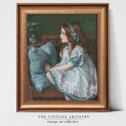 THE VINTAGE ARTISTRY Gold-Toned & Blue Vintage Girl Portrait Printed Framed Wall Art-31