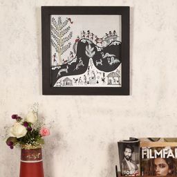 AAKRITI ART CREATIONS Black & Grey Handpainted Tribal Elegance Warli Wall Art-image-21
