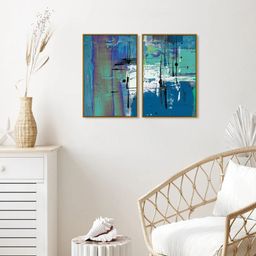 999Store Set Of 2 Blue & Green Wall Painting-36