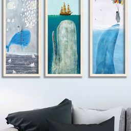 SAF White & Blue 3 Pieces Nature Art UV Textured Premium Framed Wall Art-image-54