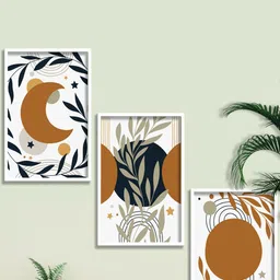 SAF 3-Pcs White & Brown Modern Art Framed Wall Painting-31