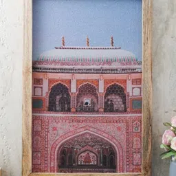 The Decor Mart Blue & Pink Amber Fort Canvas Painting Framed Wall Art-image-56