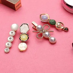 Mali Fionna Women White & Green Set of 5 Embellished Alligator Hair Clip-picture-36