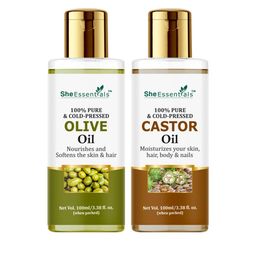 She Essentials Set Of 2 Castor & Olive Essential Oil - 100ml Each image 2