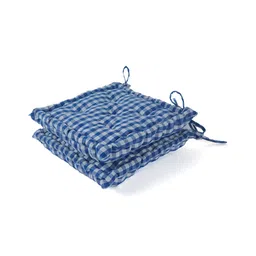 SKANDA FAB Blue & White 2-Pcs Checked Pure Cotton Chair Pads-image-91