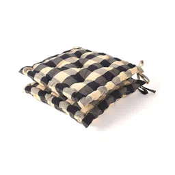 SKANDA FAB Yellow & Black 2-Pcs Checked Cotton Filled Chair Pads-4