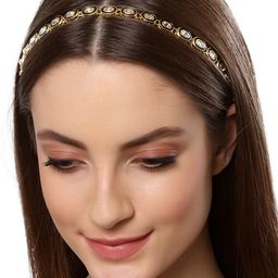 KARATCART Women Gold-Toned & White Embellished Meena Kundan Hairband-image-34