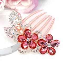 Yellow Chimes Rose Gold Plated Multicolor Floral Designed Hair Comb Pin-image-91