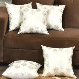 Clasiko Silver-Toned & Cream-Coloured 5 Pcs Ethnic Motifs Square Cushion Covers-image-14
