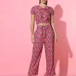 ADDYVERO Printed Ruffled Crop Top & Trousers-33